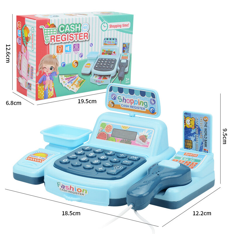 Caja registradora con sonido y luz para niños, juguete de caja registradora para supermercado, juego de rol para niños