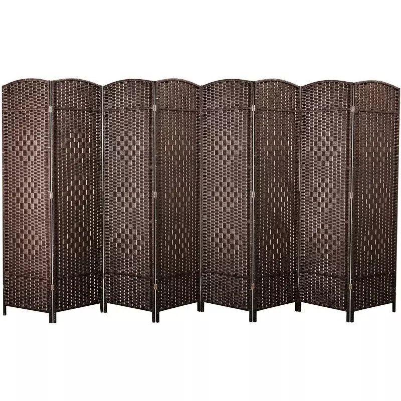 Weave Fiber Room Divider, Natural Folding Privacy Screen with Stainless Steel Hinge & 8 Panel Separato