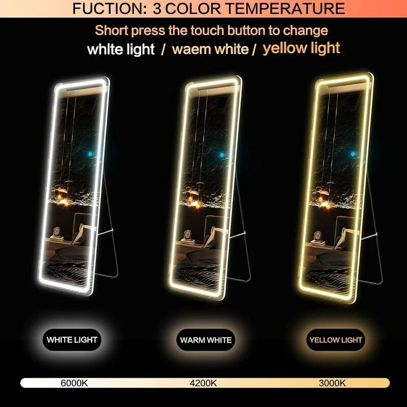 Full length mirror with light 63" x 20",Lighted Body Mirror - LED Vertical Wall Mounted Mirror, full size mirror, 3 color modes