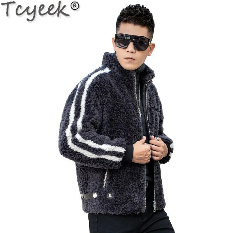 Tcyeek-Jaqueta de lã justa masculina, casaco de inverno, jaqueta shearling ovelha, casaco curto, roupas da moda, LM, 2023