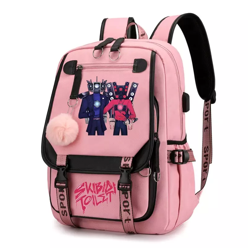 Skibidi 게임 변기 USB 배낭, 10 대 소녀 스피커맨 코스프레 가방, 학생 책가방, 여성 대용량 노트북 책가방