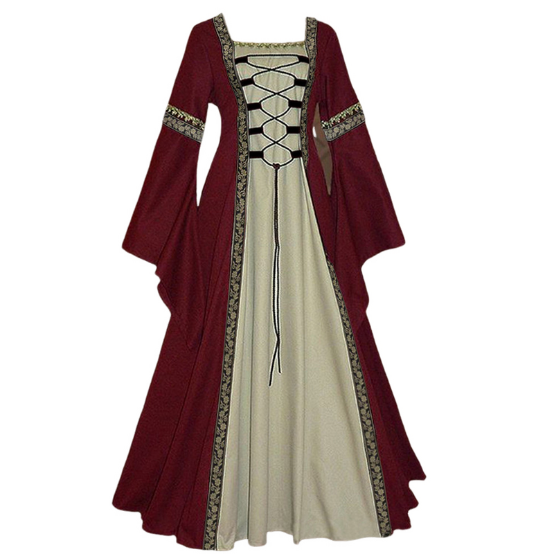 Renascença medieval feminina Cosplay Trajes, vestido longo, renda para cima, vestido retrô, Carnaval de Halloween, terno demônio