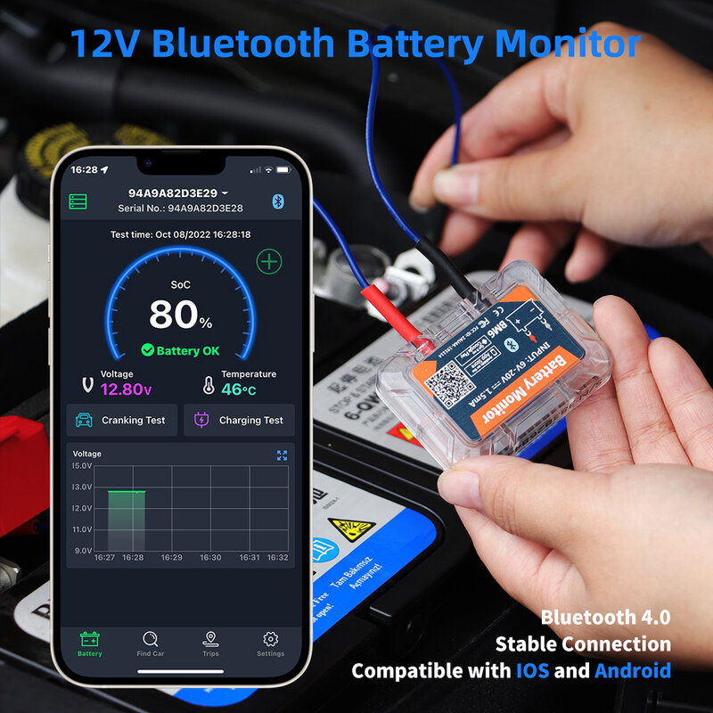 BM6 Wireless Bluetooth 4.0 12V Battery Monitor Motorcycle Truck Car Battery Charging Cranking Tester Health Monitor