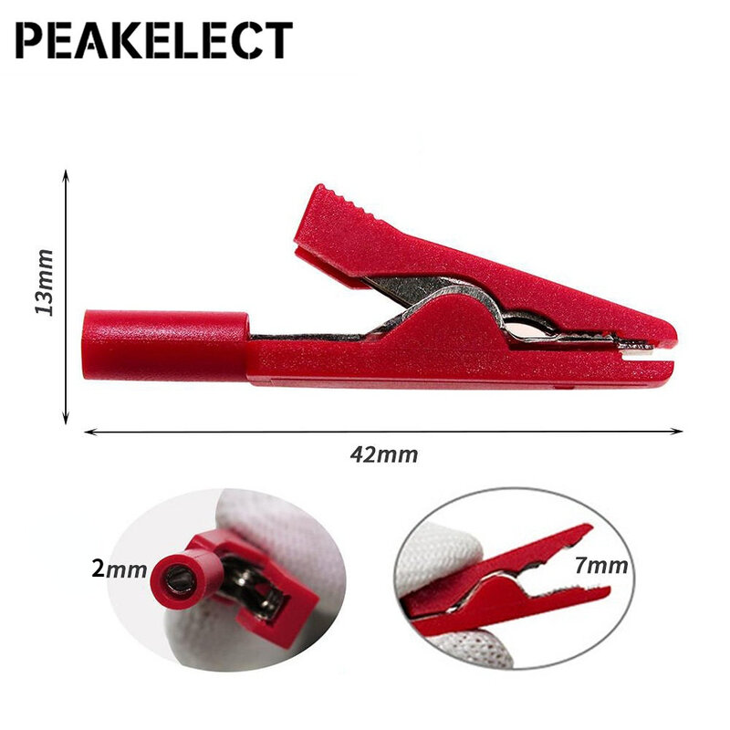 Peakelect P2009 Mini Insulated Alligator Clips with 2mm Socket Crocodile Clamp Connector 300V/10A Electrical Testing Tools