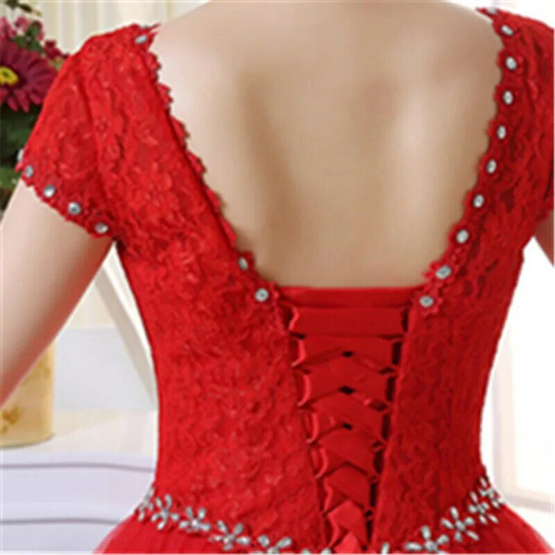 Plus Size Vestidos de Novia echtes Foto rot weiß Spitze O-Ausschnitt Pailletten Brautkleider billige Prinzessin Brautkleider Kleid hs587
