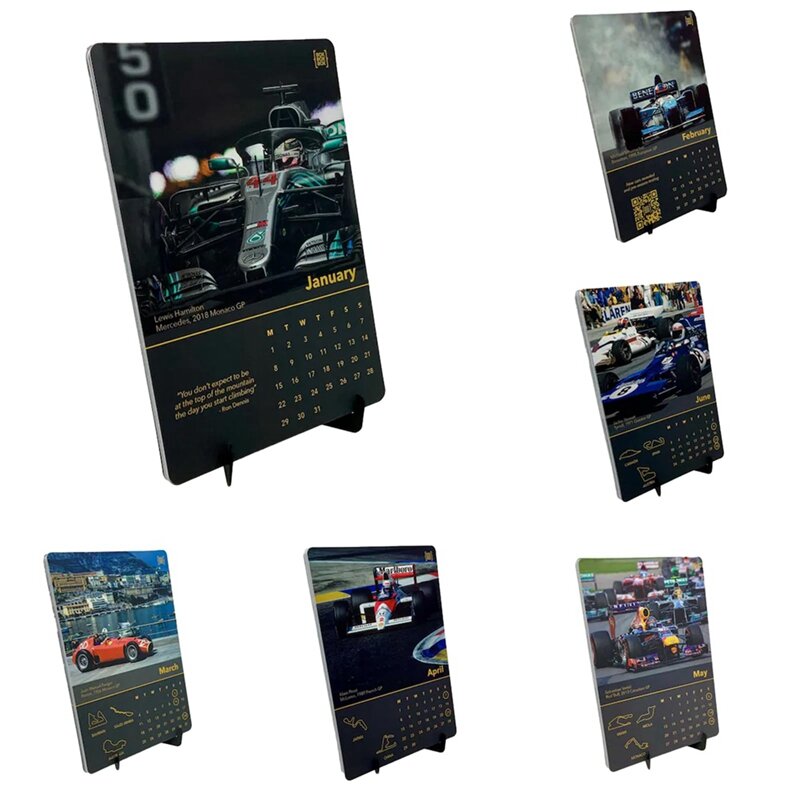 Calendario de coche de carreras, decoración para ventilador de coche con imágenes de coche de carreras, calendario de escritorio, 2 piezas, 2024