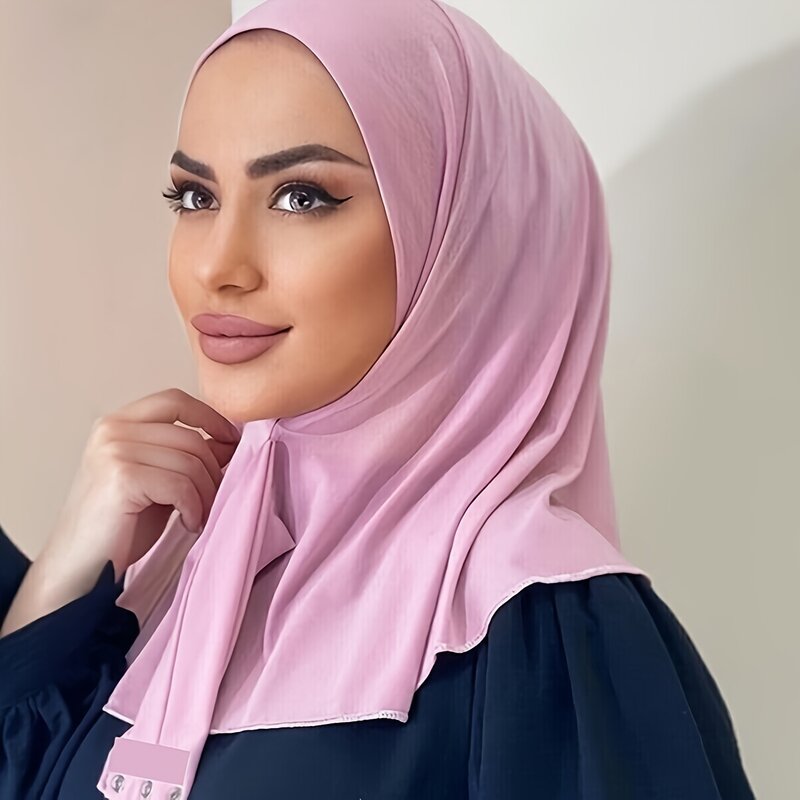 Elegante Hijab a presión de Color sólido, envoltura de cabeza deportiva elástica Simple con lazo en la espalda, botones casuales, protector solar, gorro turbante