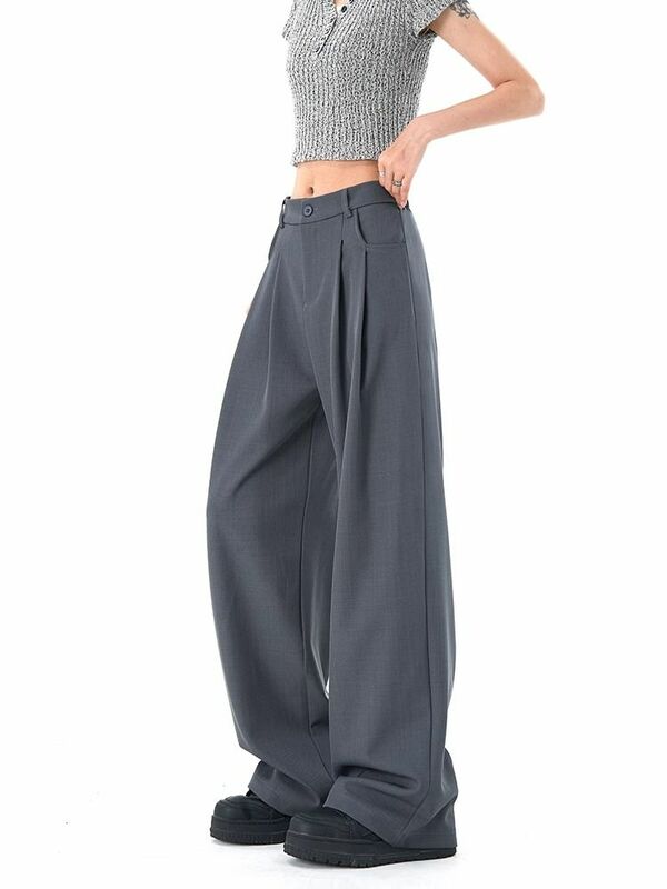HOUZHOU-pantalones de traje holgados para mujer, pantalones de gran tamaño, moda coreana, Y2k, Vintage, estilo japonés, Harajuku, oficina, Damas, negro