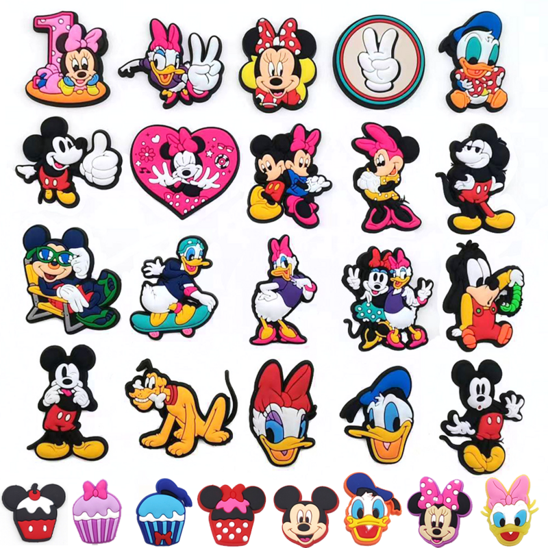 Disney 1PCS Cute Mickey & Minne PVC Shoe Charms Cartoon Sandals Clogs DIY Pins Accessories Decorate Girls Kids X-mas Party Gifts