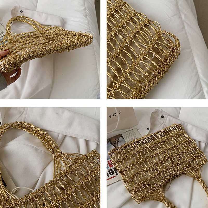 Sacos de praia de tecido de mão pura caseira das mulheres high-end verão senhoras bolsas femininas crochê moda rattan bolsa wooven