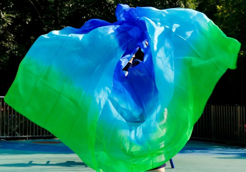 New 100% silk belly dance veil 3-color gradient veil wholesale new design dance performance props hand-cast yarn 200cm-400cm