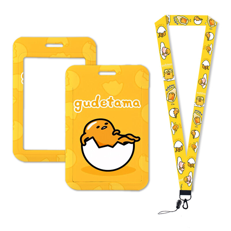 W Gudetama-soporte para tarjeta de identificación con cordón, cubierta deslizante de estilo de moda, juego de soporte para tarjeta de identificación personalizada