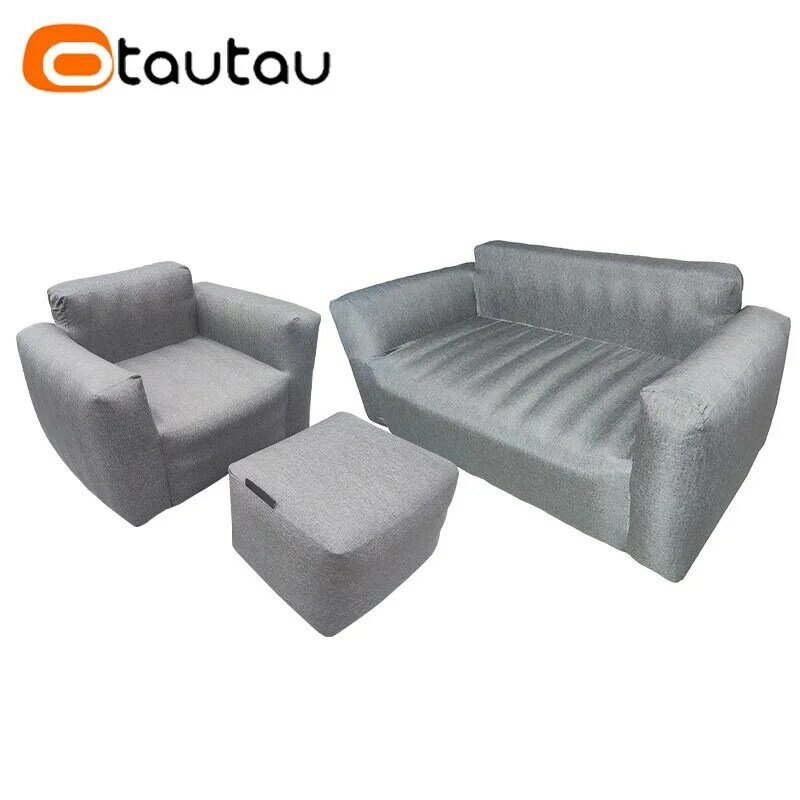 OTAUTAU Outdoor Inflatable Sofa Set Waterproof Cotton Linen Garden Camping Couch Portable Folding Space Saving Furniture SF094