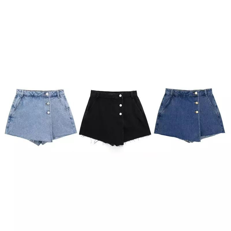 Summer Women Solid Skirt Shorts 2023 New Elegant Vintage Buckle Decoration Shorts Female Daily Commute Mini Pants 3 Colors