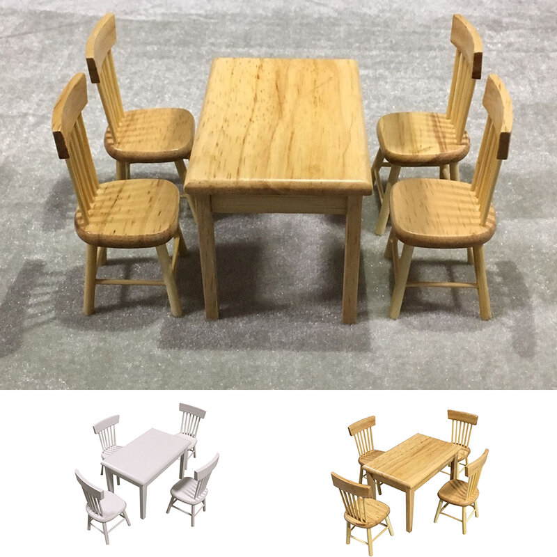 5pcs set 1 12 Dollhouse Miniature Furniture Set Wooden Dining Table 4 Chairs Living Room Accessory