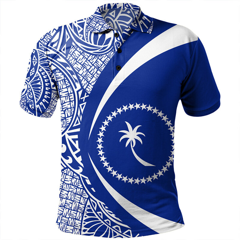 Polinesia kaus Polo grafis untuk pria, baju atasan anak-anak lengan pendek motif 3D Hawai