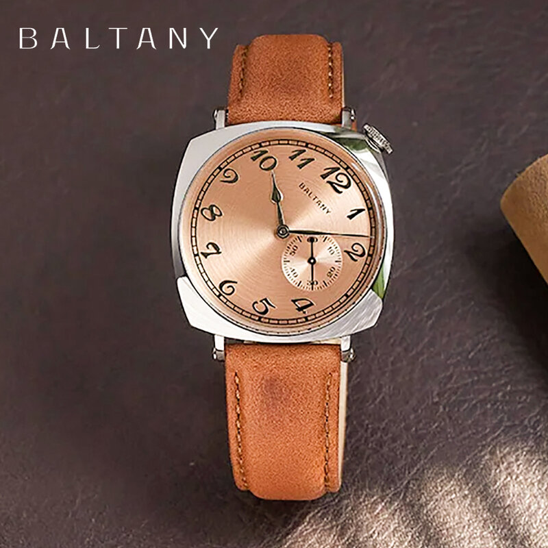 Relógio mecânico automático dos homens Baltany, safira clássica, couro vintage, impermeável 5Bar, luxo, 1921, ST1701