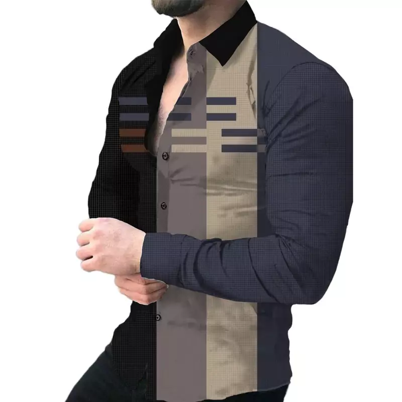 Мужская рубашка с длинным рукавом, рубашка с принтом, с цифровой печатью