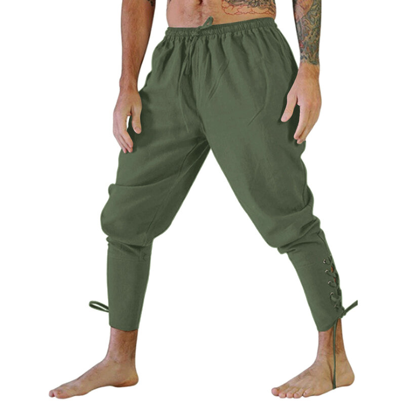 Pantalones medievales para hombre adulto, pantalón holgado de vendaje de pierna, pantalón de chándal de Color sólido para disfraz de Cosplay, Halloween