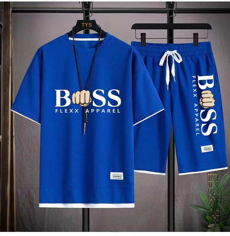 BSS FLEXX-conjunto deportivo de dos piezas para hombre, camiseta y pantalones cortos informales de tela de lino, chándal de manga corta a la moda