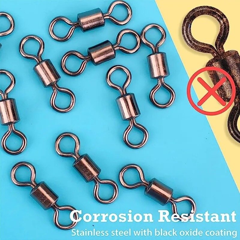 50/100pcs Bearing Swivel Fishing Connector Stainless Steel Carp Fishing Accessories Snap Fishhook Lure Solid Ring Swivel Tackle
