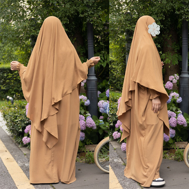 Hijab largo Khimar y Abaya para mujer, conjunto de 2 piezas, vestido musulmán a juego, ropa de oración Eid de Ramadán, Niqab islámico, Burqa de Dubái