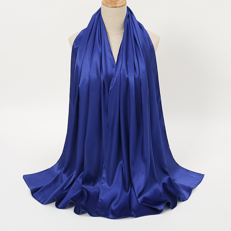 Pañuelo de seda satinada para mujer, bufanda de gran tamaño, chal musulmán de lujo, 180x70cm