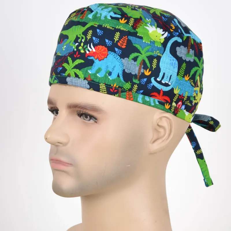Men print scrub cap em 100% com laço de volta banda para a maioria dos homens cabeça