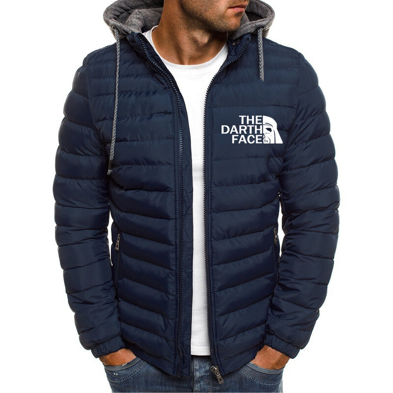 Мужской пуховик с логотипом DARTH FACE, Модная стильная зимняя куртка с капюшоном и логотипом на заказ, Мужская однотонная куртка на молнии, 2023