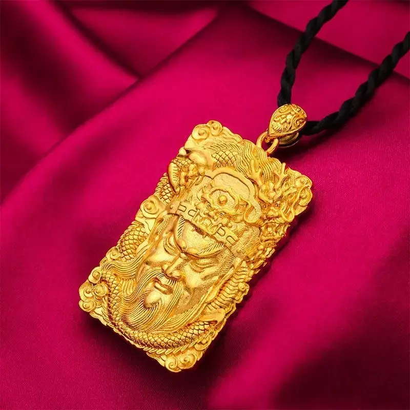 Colgante chapado en oro de 24 quilates de cobre puro 100% para hombre, collar en relieve, amuletos de GuanGong, temperamento dominante, nuevo estilo, no se decolora