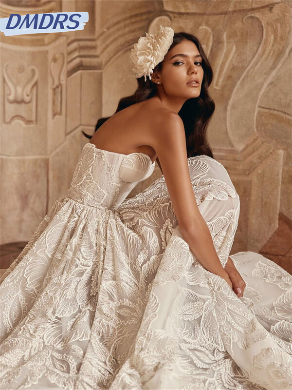 Charming Sweetheart Neck Bridal Dress 2024 Simple Tulle Wedding Dress Classic Appliquéd Floor-length Dress Vestidos De Novia