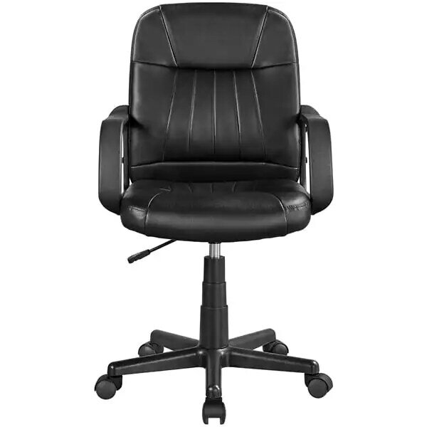 SMILE MART 조절 가능한 인조 가죽 회전 사무실 의자, 블랙 안락 의자, 인체 공학적 의자