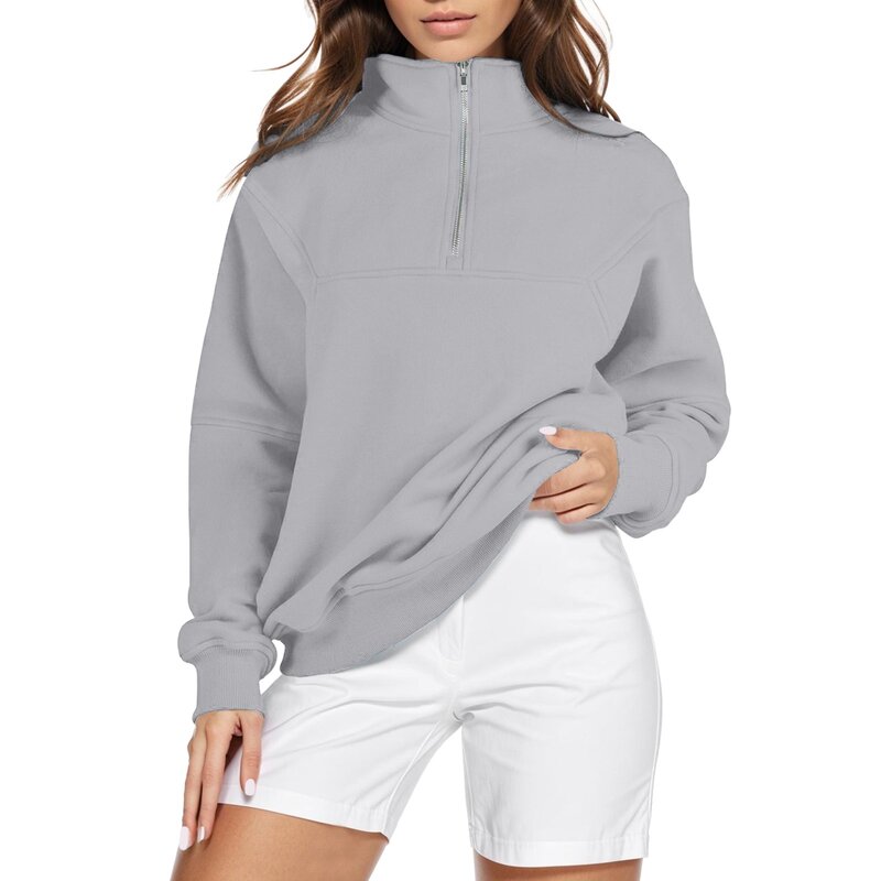 2023 New Women Hoodies Sweatshirts Y2K Stand Collar Solid Half Zip Oversized Pullover Autumn Winter Warm All Match ropa de mujer