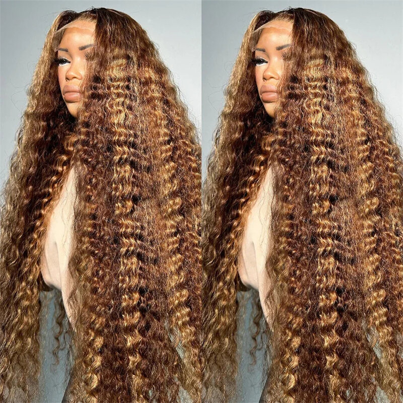 Highlight 13x6 Deep Wave Lace Frontal Wig Human Hair Honey Blonde Brown Lace Front Wig Colored Water Wave Curly Human Hair Wigs