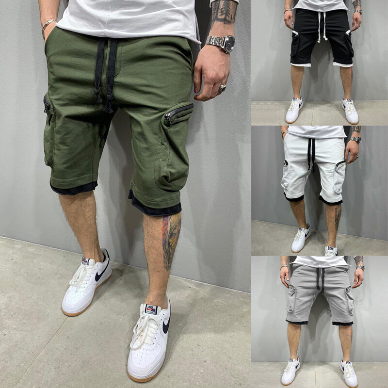 Celana pendek pria, Streetwear Fashion kasual pria pakaian katun saku ganda celana kargo kualitas tinggi kasual tren lima titik