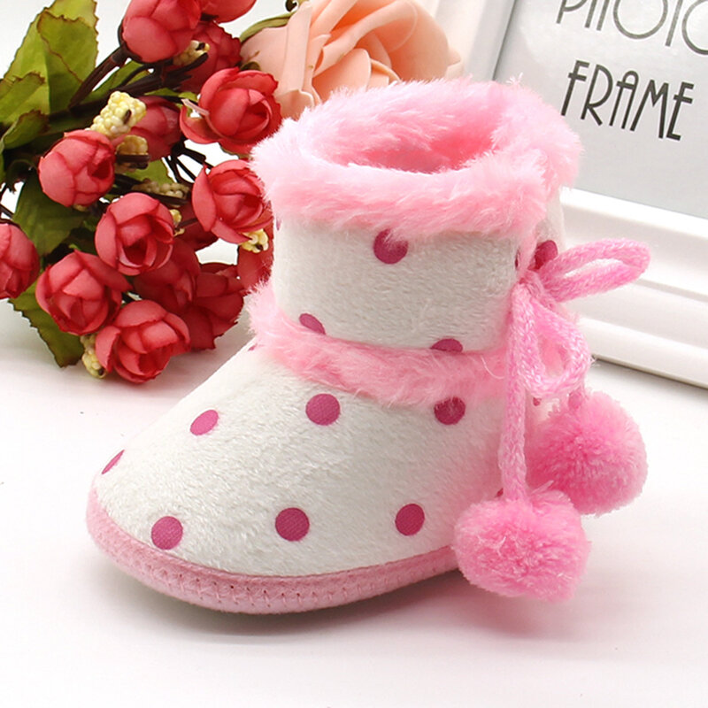 Baby Cotton-padded Booties Soft Anti-skidding Lace-up Girls Shoes for 0-18 Months Infant Supplies Velvet for Warm Keeping