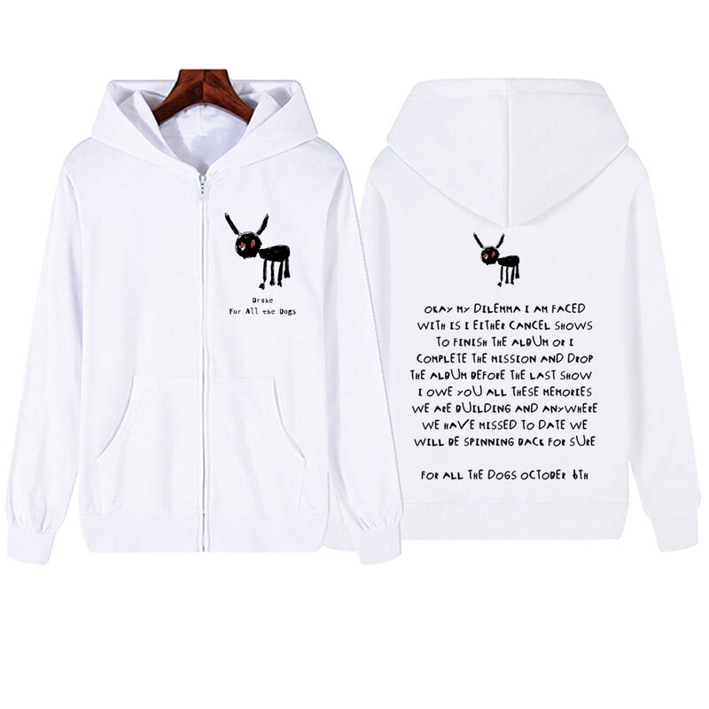 For All The Dogs Drake  2024 Zipper Hoodie Harajuku Pullover Tops Streetwear Music Fans Gift V-Neck Sweatshirts