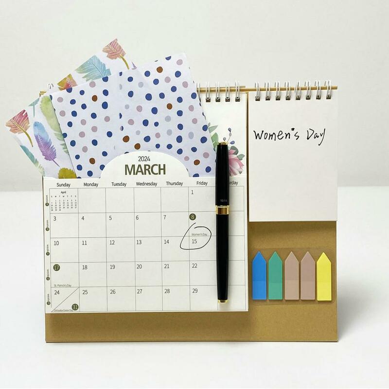2024 Desktop-Kalender Tisch kalender mit Pocket Notepad-Etiketten monatlicher Zeitplan Planer für Home Office School Twin-Wire