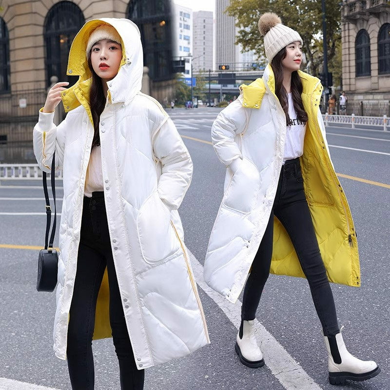 Long Winter Women's Coat Large Size Thickened Warm 2023 Fashion Loose Reversible Jacket Hooded Down Cotton Overcoat Parka Z3707