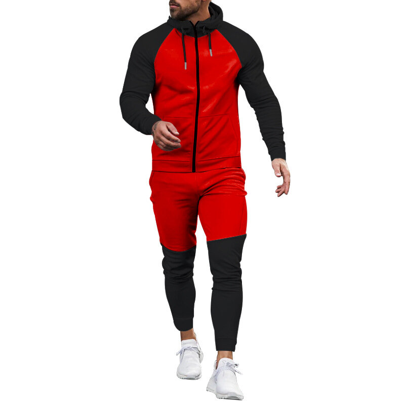 Autumn and Winter New Men's Casual Set Hooded Zipper Long Sleeve Pants Colored Outdoor Fitness Versatile Two Piece Set for Men