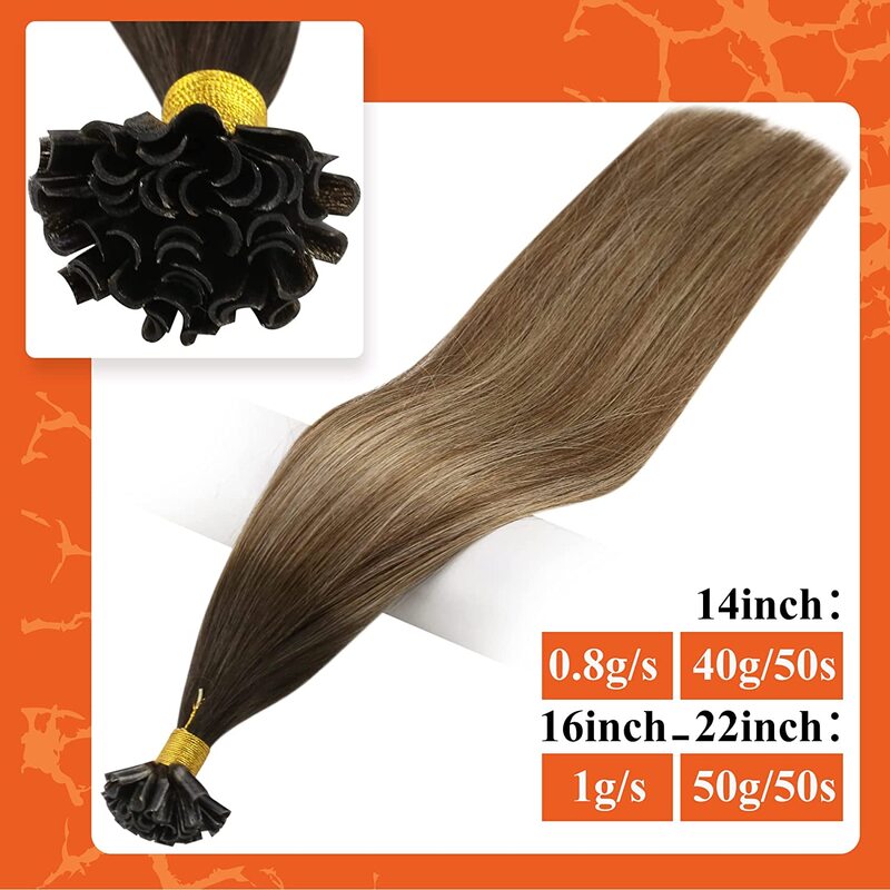 Full Shine Fusion Nail U Tip Hair Extensions Balayage Color Keratin Glue Beads estensioni dei capelli umani Prebonded 50g Machine Remy