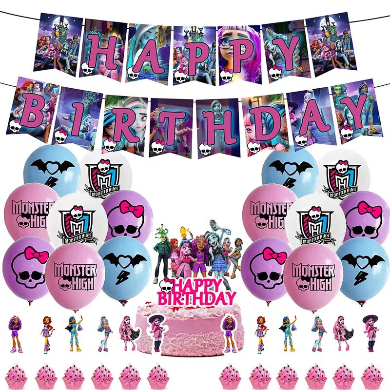 Decoración de fiesta de cumpleaños de la escuela secundaria Monster, globos, Pancarta, vajilla, adorno de pastel, suministros para fiesta, Baby Shower