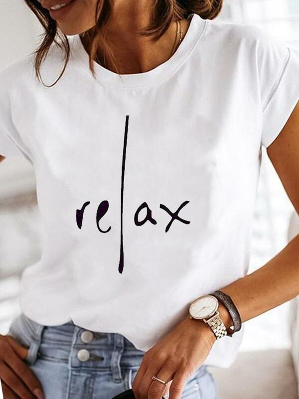 Ubrania damskie lato T odzież drukuj moda Casual t-shirty list 90s Trend śliczne krótkie rękawy damskie kobiece koszulki graficzne