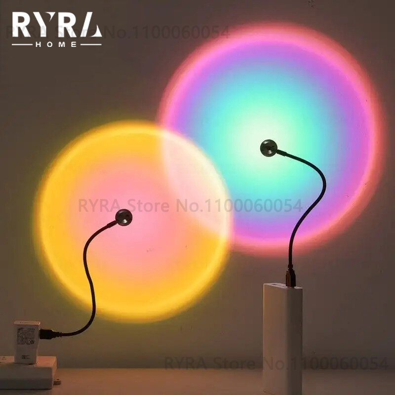 โคมไฟตั้งโต๊ะแบบพกพา USB RGB หลอดไฟ LED พระอาทิตย์ตกดินแสงสีรุ้ง hiasan kamar lampu tidur แสงโปรเจคเตอร์โคมไฟภาพถ่าย