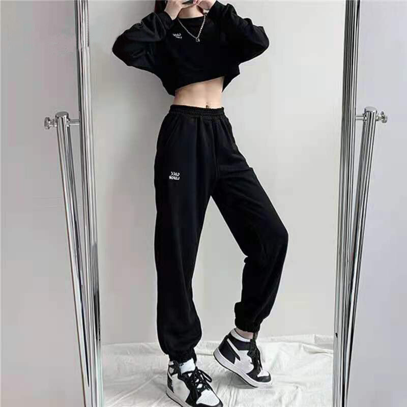 Spring/summer New Set Tracksuit 2 Piece Sets Women Solid Thick O-Neck Print Sweatshirt and Drawstring Trouser Female Loose Suits