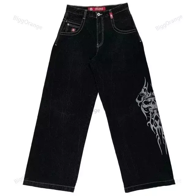 Jeans largos com padrão bordado para homens e mulheres, hip-hop, streetwear rock, harajuku retrô, cintura alta, perna larga, nova moda, 2023