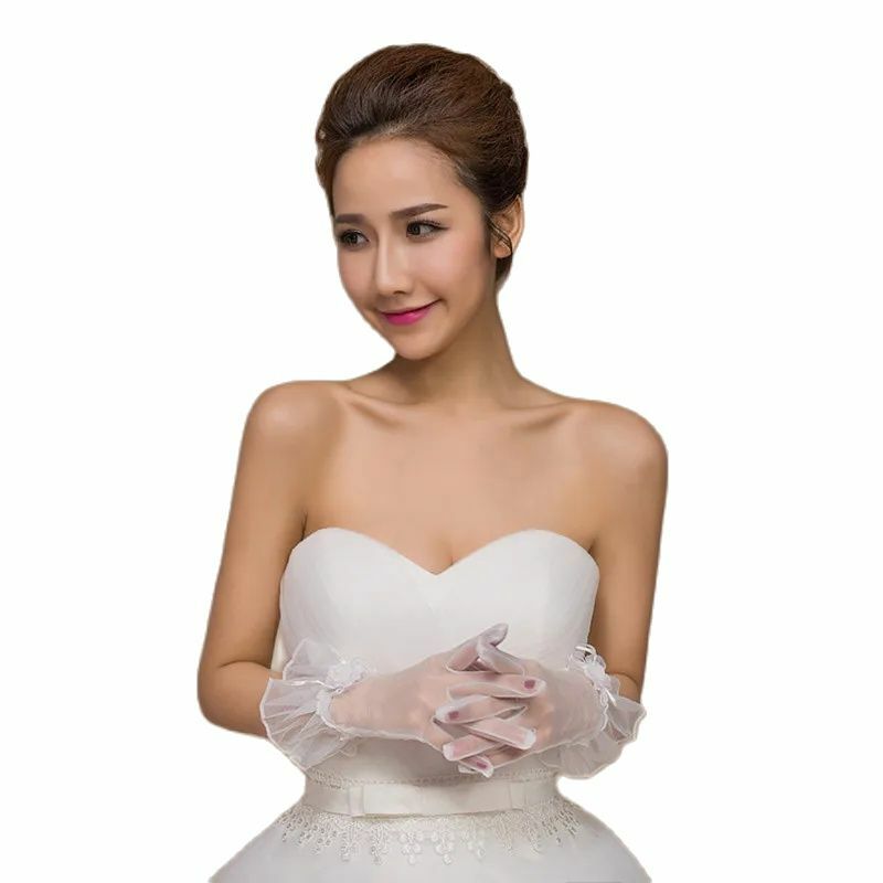 Sarung tangan jala pendek pengantin putih upacara pernikahan