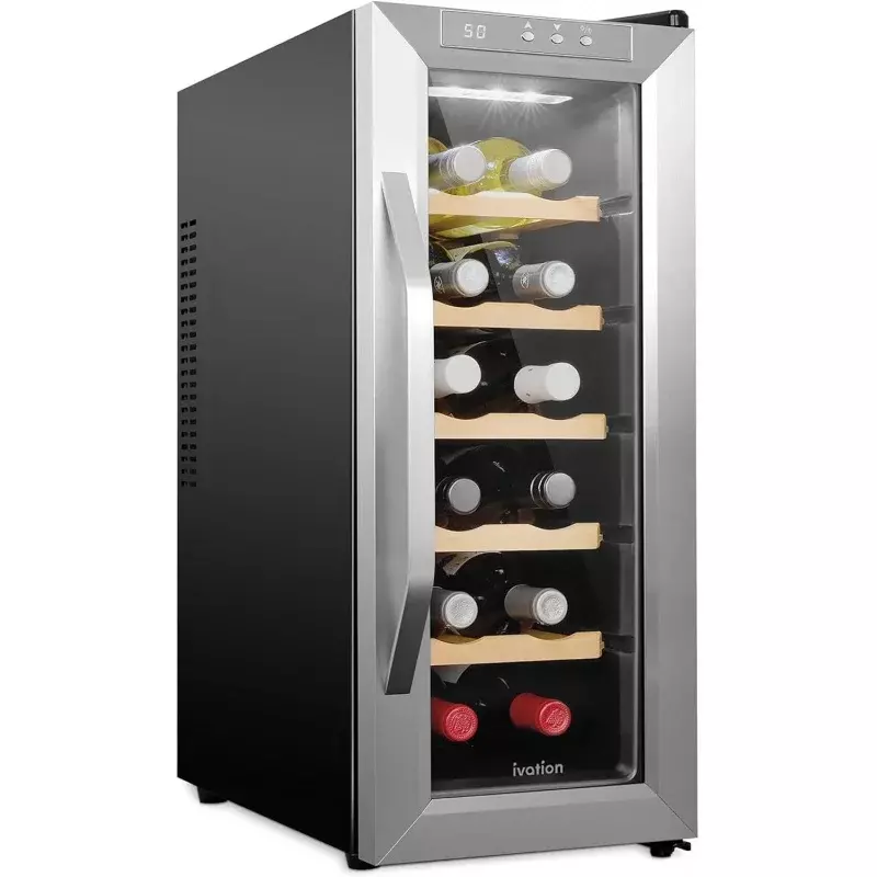 Ivation ถังแช่ไวน์เทอร์โมอิเล็กทริก12ขวด/เครื่องทำความเย็นสแตนเลสสตีลห้องเก็บไวน์แดงและขาว W/อุณหภูมิดิจิตอล