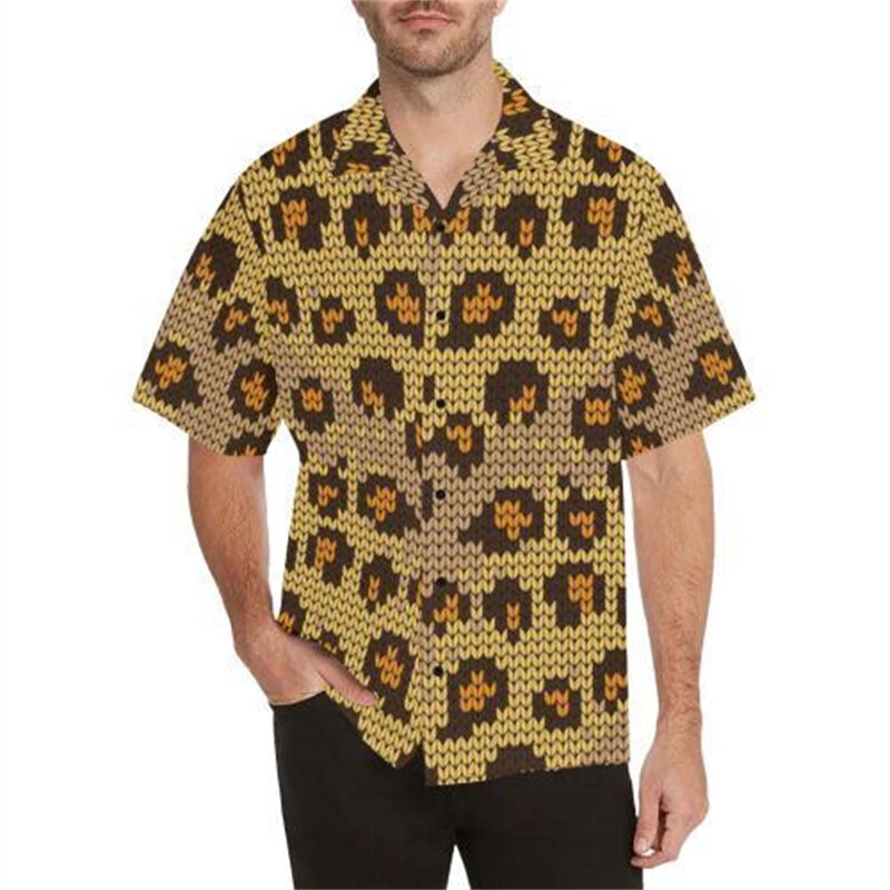 Heren Street Fashion Zomer Dagelijks Shirt Hawaiiaanse Luipaardprint Harajuku Casual Blouse Shirts Met Korte Mouwen Strand Unisex Camisa Tops