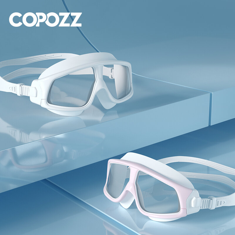 COPOZZ Kacamata Renang Silikon Nyaman Bingkai Besar Berenang Kacamata Anti-Kabut UV Pria Women Berenang Masker Tahan Air
